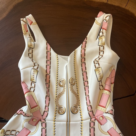 Guess Galina Chain Print Dress in Ivory and Pink/ Size XS - Picture 3 of 9